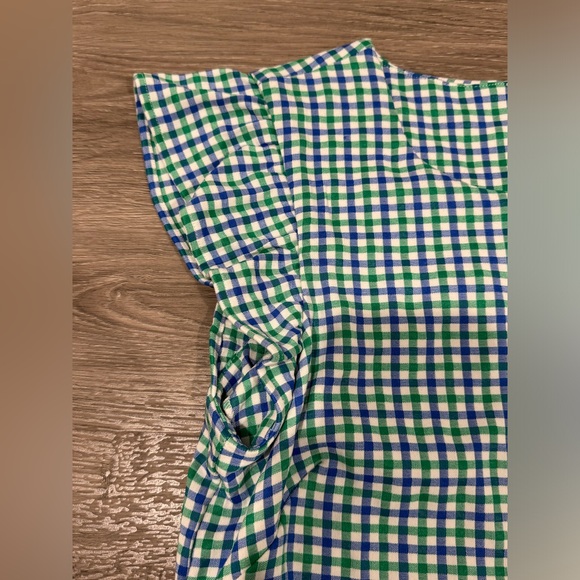 Elle Blue, Green, & White Gingham Print Midi Short Sleeve Dress Size M - Picture 4 of 16